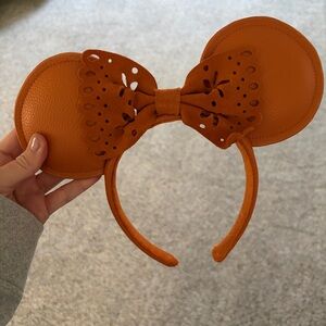 Minnie Ears Brown Faux Leather Bow Headband Disney Style